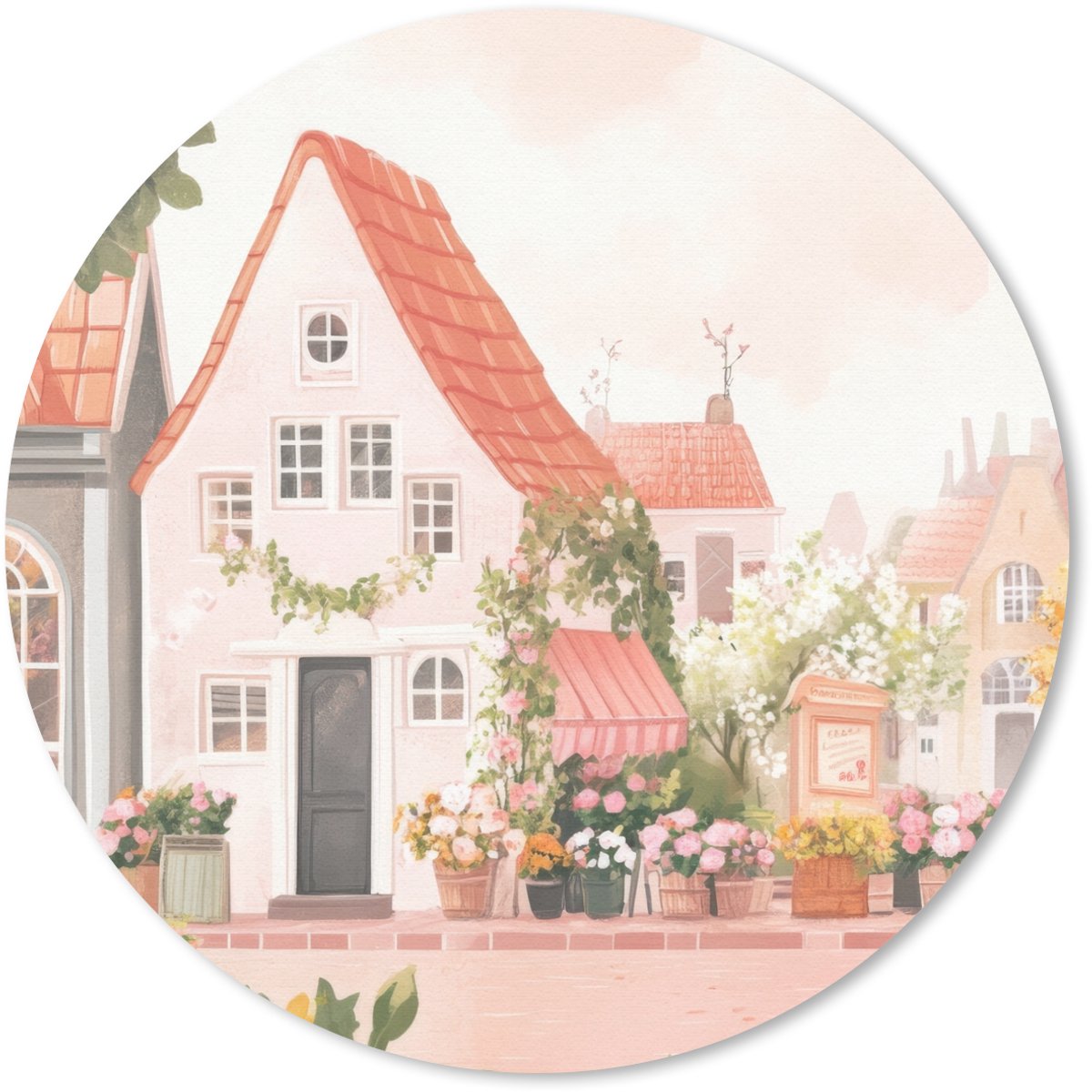 Muismat rond 20x20 cm - Mousepad Bloemen - Huizen - Dorp - Ronde muismatten