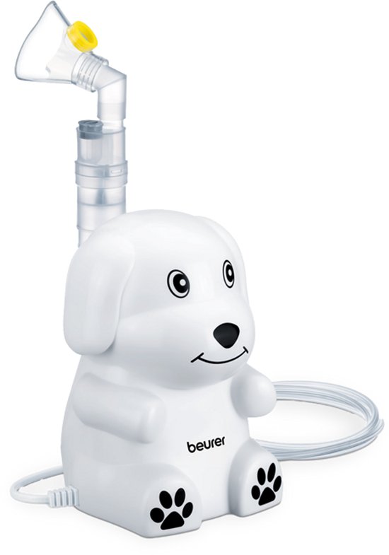 Witte hond inhalator met zuignapjes.