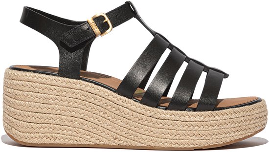 Espadrilles à plateforme FitFlop . Sandales compensées style pêcheur en cuir NOIR - Taille 39