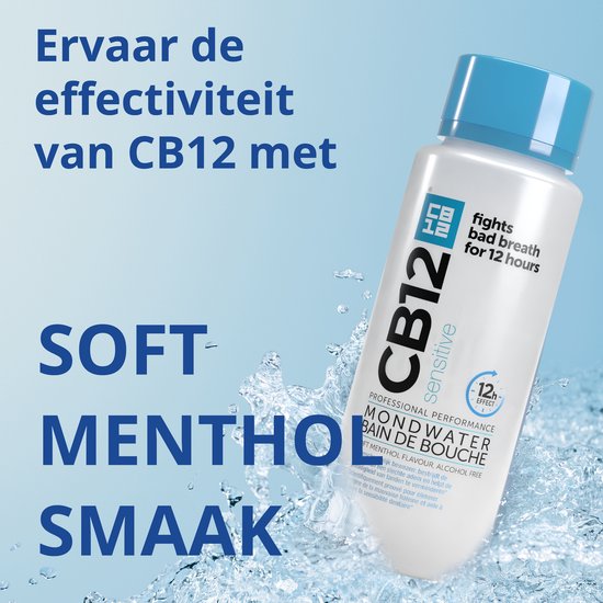 CB12 Sensitive Mondwater - 12 uur bescherming - Voor gevoelige tanden - Mentholsmaak - Alcoholvrij - 250 ml
