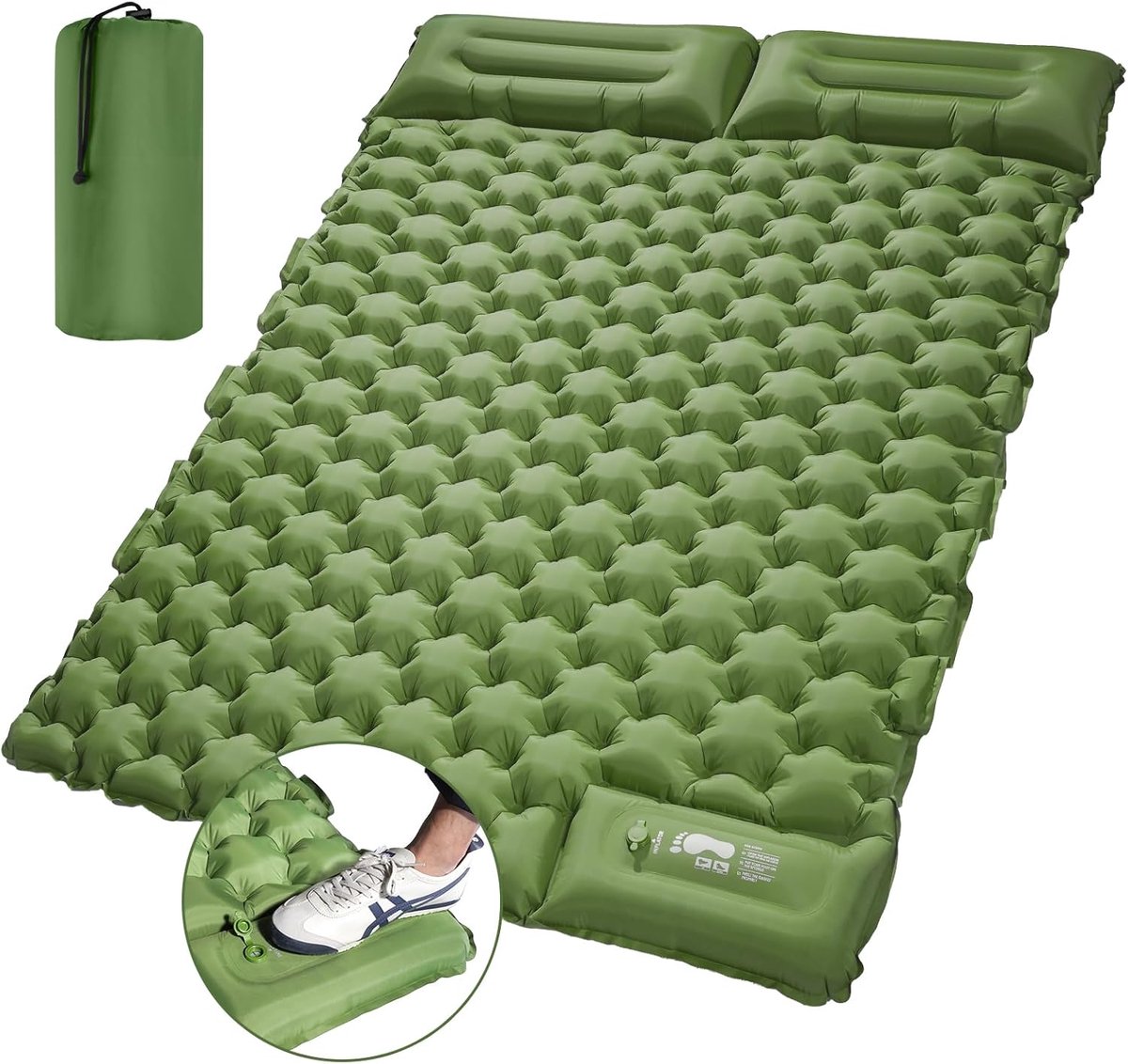 Dubbel opblaasbaar luchtbed voor 2 personen - Campingluchtmatras 195 x 125 cm - Ultralichte slaapmat met luchtpomp