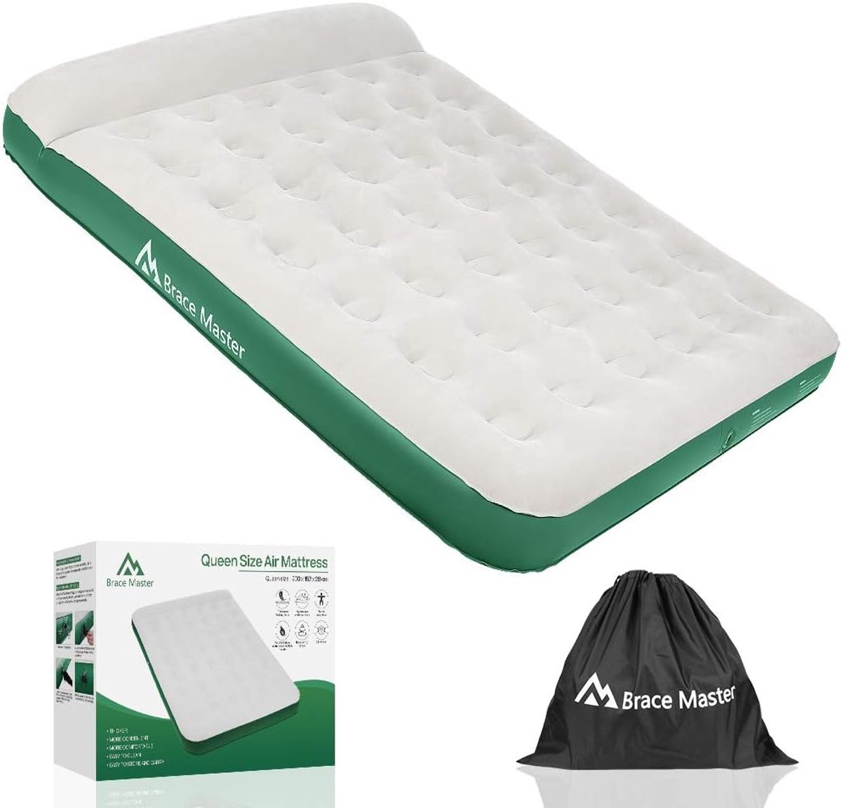 Opblaasbaar Luchtbed met Kussen - Waterdicht, Dubbelbed - 203 x 152 x 28 cm - Ideaal voor Kamperen en Gasten
