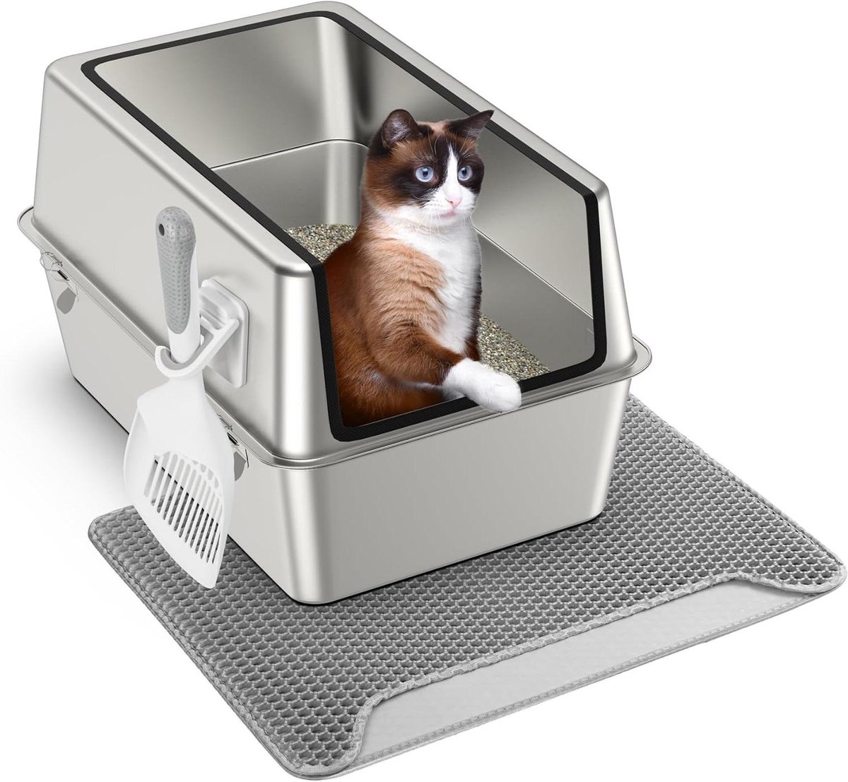 Ingesloten Roestvrijstalen Kattenbak met Deksel - Grote Zeef voor