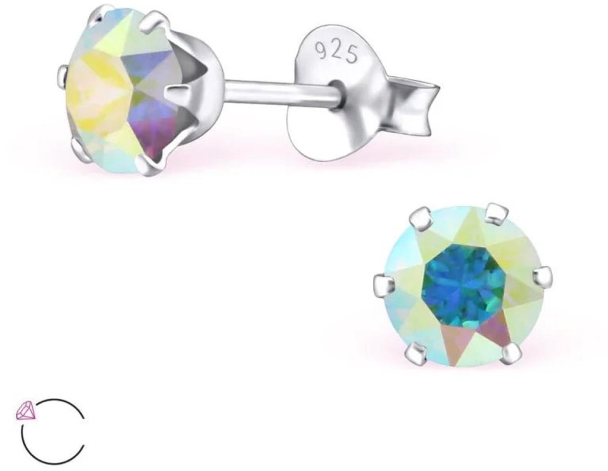 Aramat Jewels | Oorbellen | 925 Zilveren Kristallen Oorbellen Rond 4-8mm - Sprankelende Studs | 5mm / Opaal Licht Grijs | | | Zilver | Kinderen, Volwassenen | Verkleurd niet