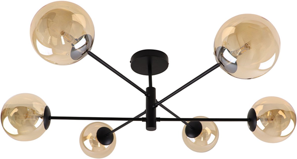 Olucia - REMO - Plafondlamp - Amber / Zwart - Vorm: Rond