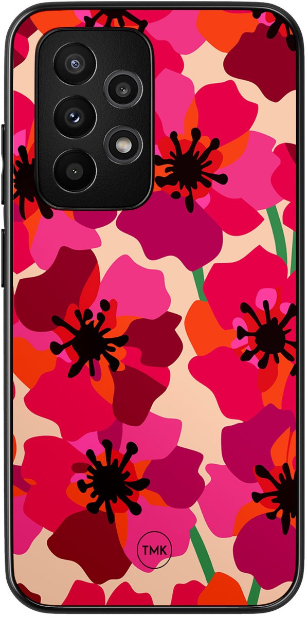 Hoesje geschikt voor Samsung Galaxy A53 - Pink floral bliss - Zwart - TPU case - Print - Hardcase zwart telefoonhoesje