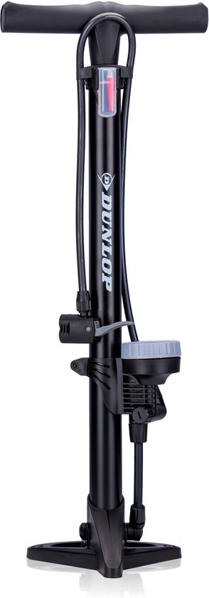 Dunlop Staande Fietspomp Pro uitvoering - Analoge Drukmeter - Dubbele Ventielkop - Zwart