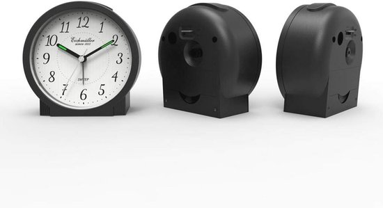 Navaris Analoge Klassieke Houten Wekker - Retro Tafelklok Met Alarm Sluimerfunctie En Verlichting Rond Donkerbruin Met Indiase Zon Wijzerplaat