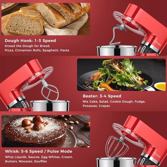 Keukenmachine 6,2 L - Multifunctionele Mengmachine en Kneedmachine met 1500 W en 6 + 1 Snelheden van La Hacienda. — afbeelding 3