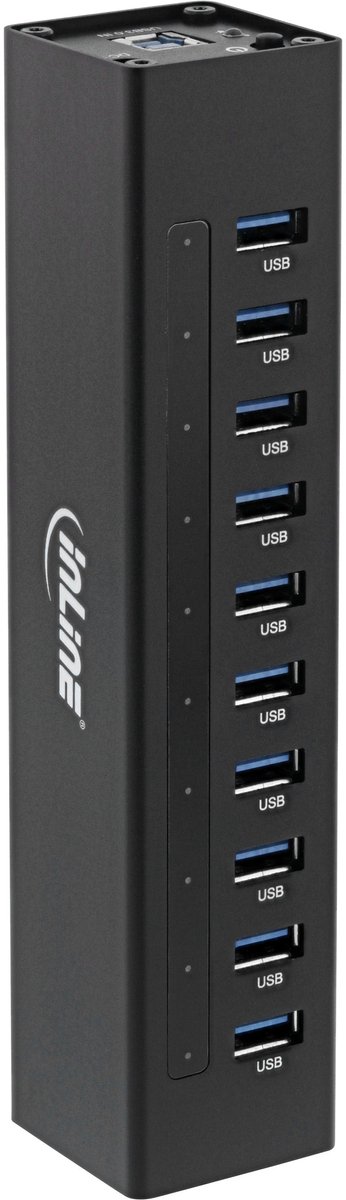 InLine USB hub met 10 poorten - USB3.0 - externe 12V voeding / zwart - 1 meter