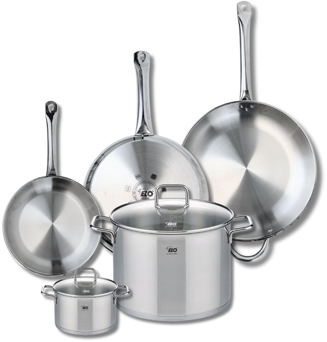 Set van 3 Kookpannen 24, 28 en 32 cm en 2 braadpannen 14 en 26 cm Elo Profi Citrin