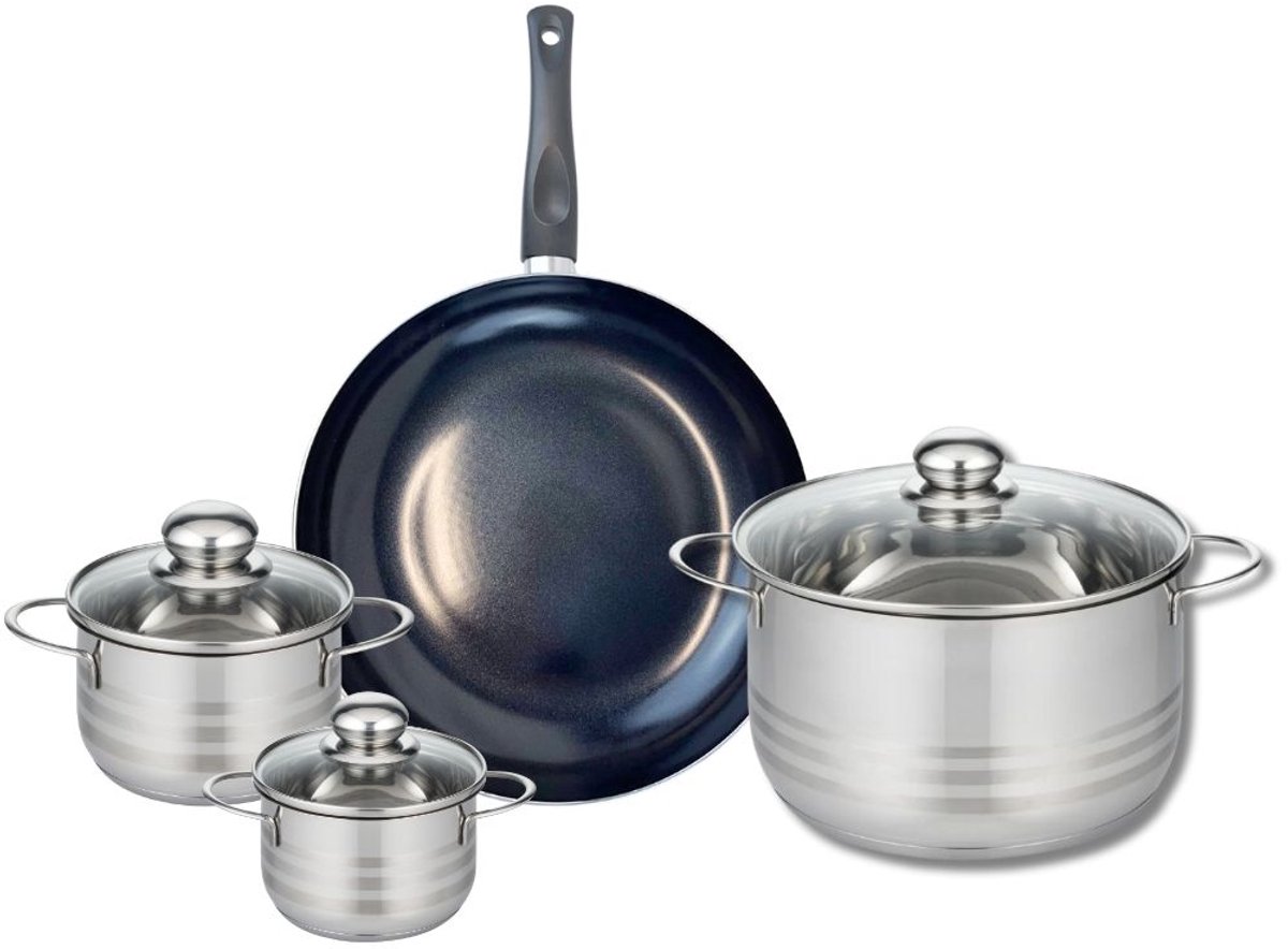 Set van 1 Koekenpan 28 cm en 3 kookpotten 12, 14 en 24 cm Elo Prima Brillant