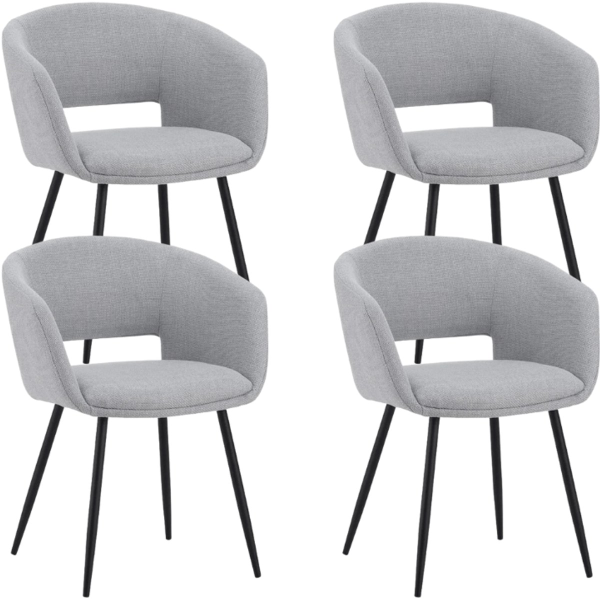 Dimehouse Set van 4 Scandinavische Eetkamerstoelen Don Lichtgrijs Stof Kuipvorm - Met Armleuningen - Stof - Scandinavisch & Basic