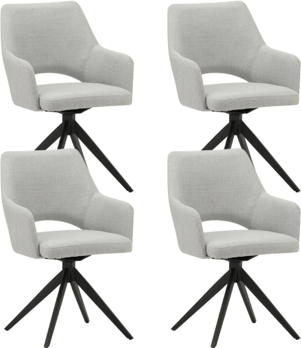 Dimehouse Set van 4 Draaibare Eetkamerstoelen Sid Lichtgrijs Stof - Met Armleuningen - Stof - Modern