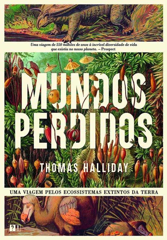 Couverture de livre avec un dinosaure en haut, le titre 'Mundos Perdidos' et un dodo en bas.