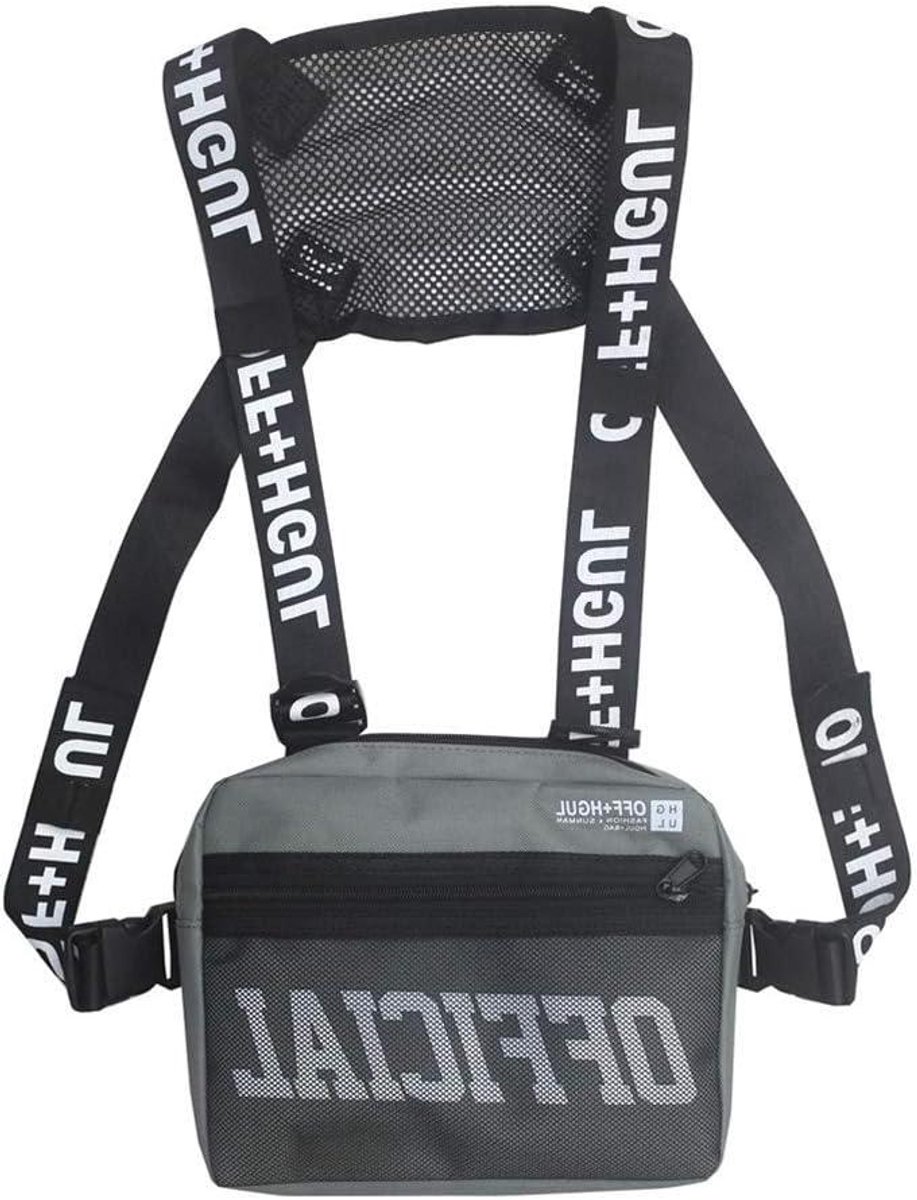 Hip hop style crossbody bag chest rig waist bag - Light gray 26*6*21cm