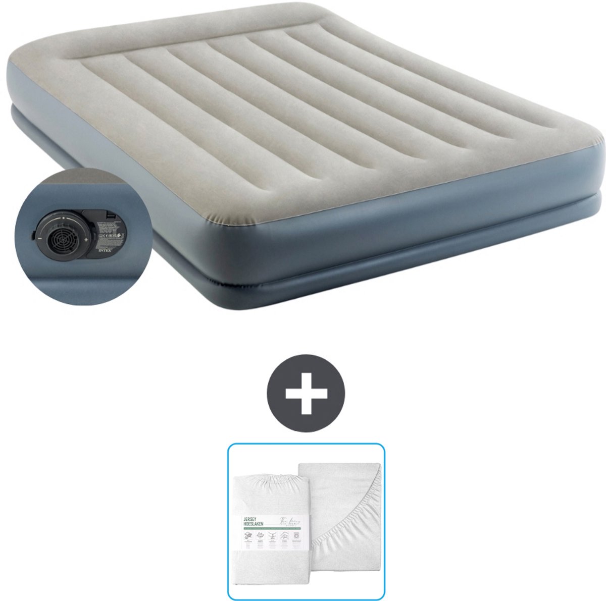 Intex Luchtbed - 2-Persoons - 152 x 203 x 30 cm - Grijs - Inclusief pomp en Hoeslaken