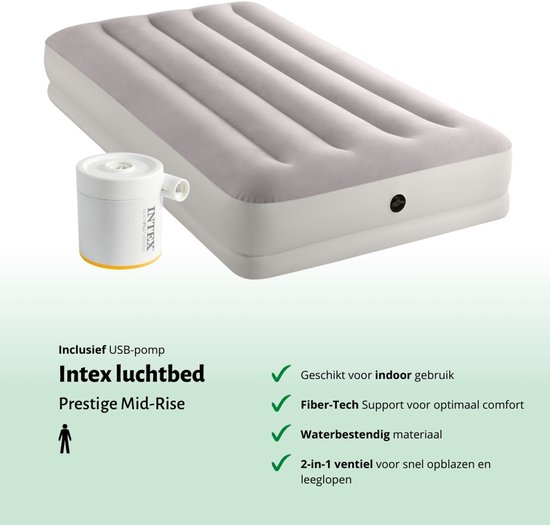 Intex Luchtbed - 1-Persoons - 99 x 191 x 30 cm - Grijs - Inclusief pomp en Hoeslaken van Merkloos — afbeelding 4