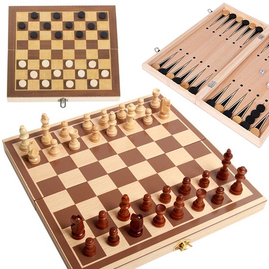 House of Marbles 3 in 1 Schaken, Backgammon en Dammen Set House of Marbles 3 in 1 Schaken, Backgammon en Dammen Set