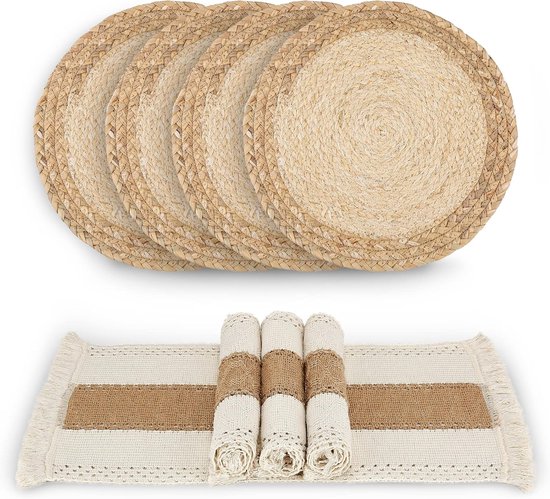 RETYLY Maïs stro geweven Placemats ovale rotan Placemats gevlochten eettafel matten natuurlijke handgemaakte tafel Placemat isolatie pad (11.81 bij 17.72 inch, pak van 4