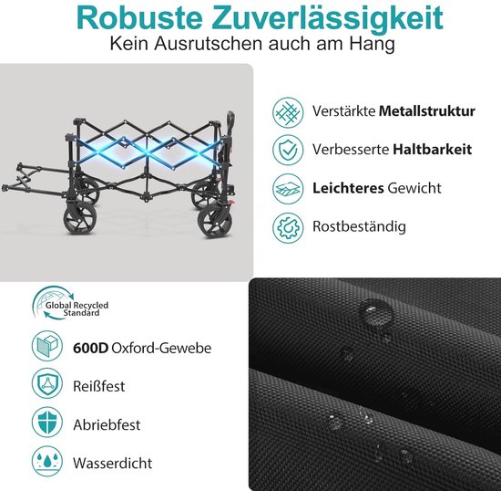 Opvouwbare Handkar met Uitschuifbare Achterklep voor Multifuntioneel Gebruik - 135L tot 200L, Tot 150KG van Lifadals — afbeelding 5