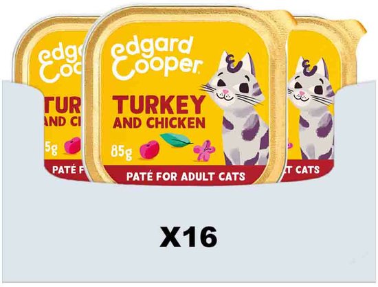 Edgard & Cooper Kattenvoer Graanvrij Natvoer voor Katten Gesteriliseerde of Actieve Kat Natuurlijke Heerlijke PatÃƒÂ© 85g x 16 Verse Kalkoen & Kip, Smakelijk en Uitgebalanceerd, Vers Vlees