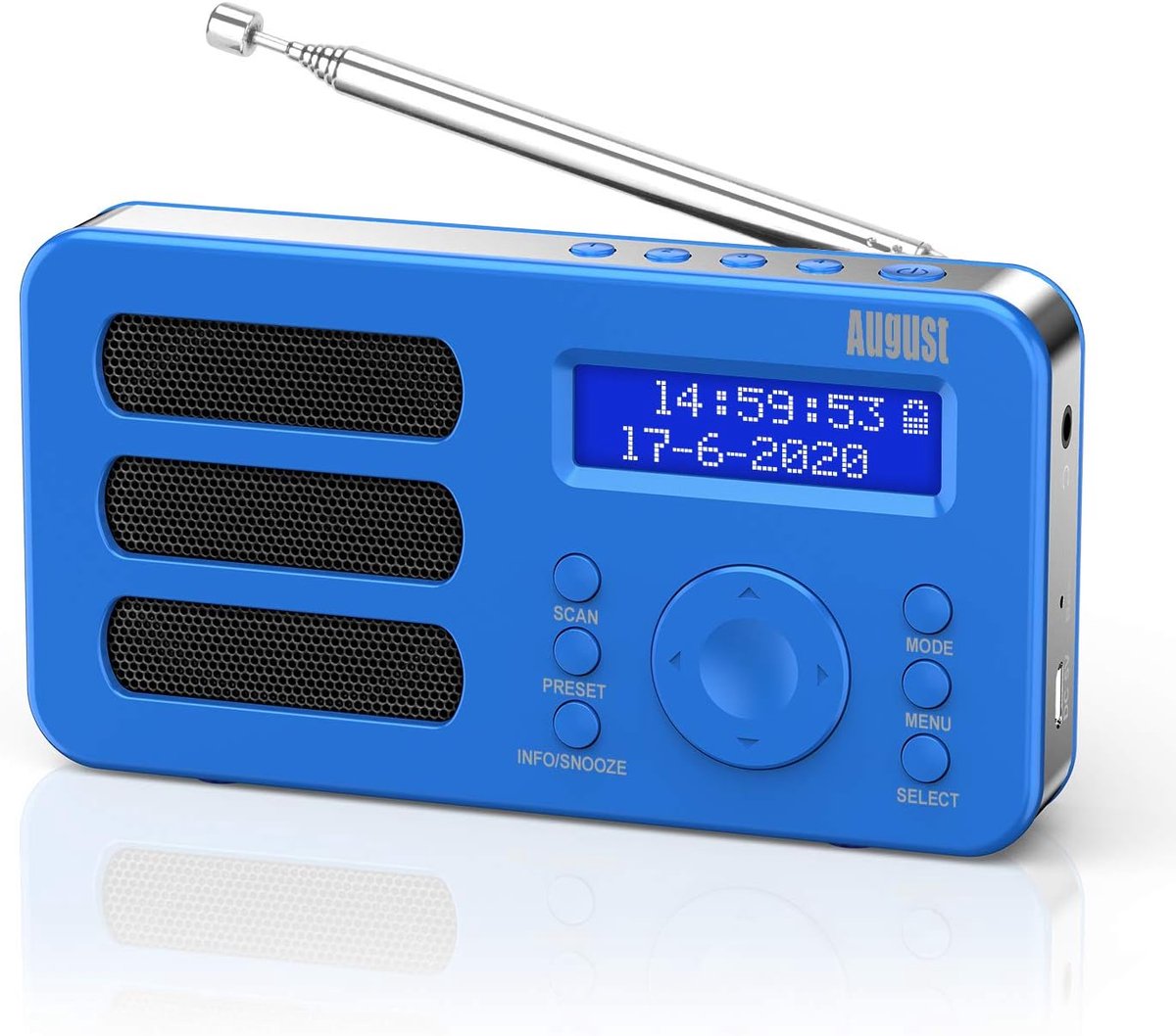 Draagbare digitale radio met DAB+, FM en wekkerfunctie - 40 voorinstellingen, oplaadbare batterij en dubbele alarmen