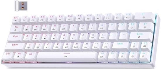 StayPowered Draadloze Gaming Toetsenbord - Compact en Mechanisch voor Ultieme Prestaties - Red Switches - Drie Verbindingsmethoden - 90 Uur Batterij - Dynamische LED Verlichting - 63 Toetsen - Wit - Levering Sneller dan Aangegeven!