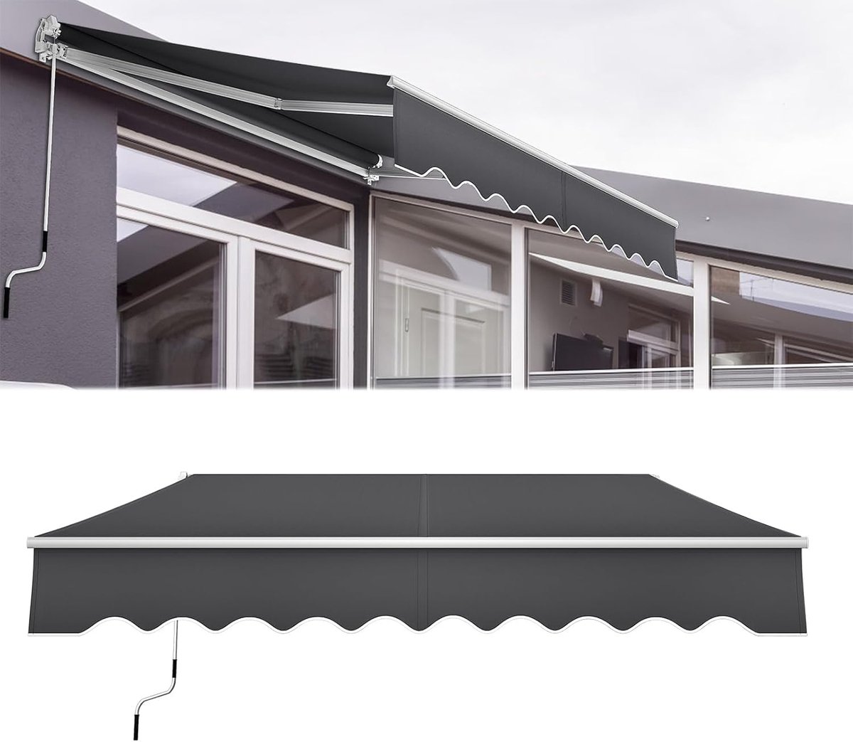 NAIZY klaparm zonnescherm 3x2,5m zonwering balkon aluminium luifel polyester waterdichte klem zonnescherm anti-UV privacy scherm voor balkon terras, donkergrijs