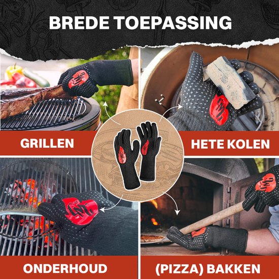 Grill Master Gloves BBQ Handschoenen Hittebestendig tot 800°C - Ovenhandschoenen - Ovenwanten - Barbecue Handschoenen - Papa Cadeau Voor Mannen - Vaderdag – Aramid - 2 stuks