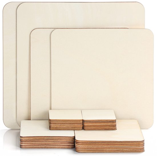 Belle Vous Pièces en Bois Brut Vierges (Lot de 44 ) – Découpes en Bois Naturel 5 Tailles – Découpes de Dessous de Verre Vierges pour DIY Art/ Hobby, Peinture, Pyrographie et Décoration