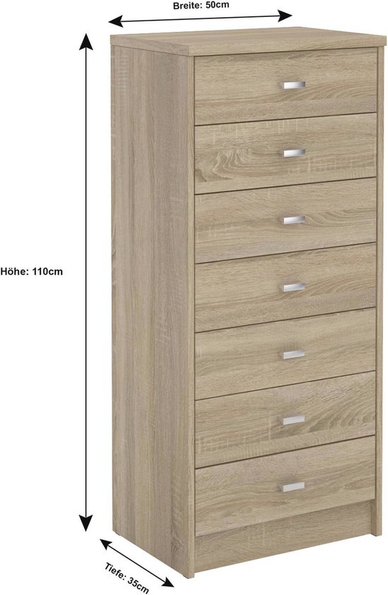 DWVO Brede ladekast,Stoffen ladekast Slaapkamerkast met 7 laden,Dressoir voor slaapkamer, woonkamer met handgrepen, houten bovenkant en stevig stalen frame, houtskool zwarte houtnerf