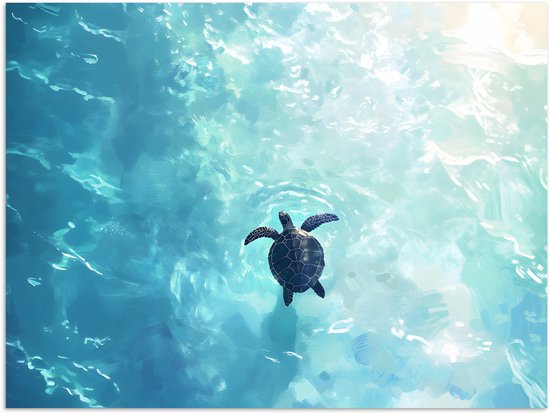 Affiche 80x60 cm - Tortue - Mer - Blauw - Paillettes - Posters - Décoration chambre - Décoration Décoration murale salon - Décoration murale chambre