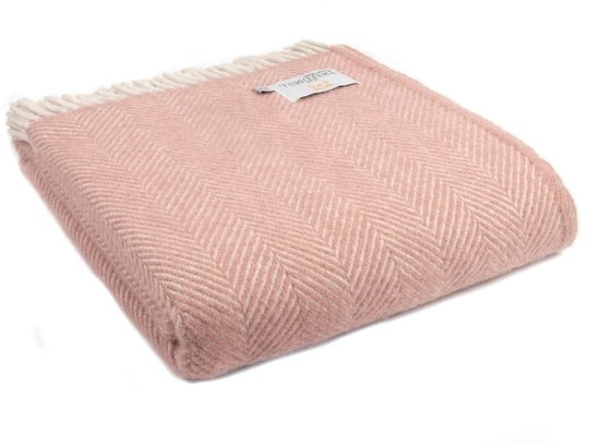 Plaid Visgraat Oud Roze en Parelmoer (Dusky Pink and Pearl) - 150x183 - Nieuw Wol - Tweedmill UK