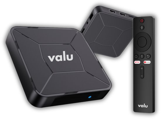 Valu Android TV Box 4K Ultra HD – Mediaplayer - WiFi, Bluetooth, Chromecast, Google Assistant – Netflix, YouTube – Smart TV Mediabox