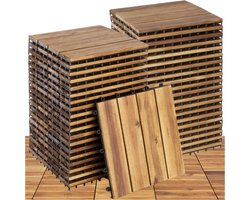 tectake® - Houten Tuintegels - Weerbestendig - Vloerbedekking voor balkon - Vloertegels - Balkonvloer - Terrastegels met kliksysteem - Drainage - set van 40