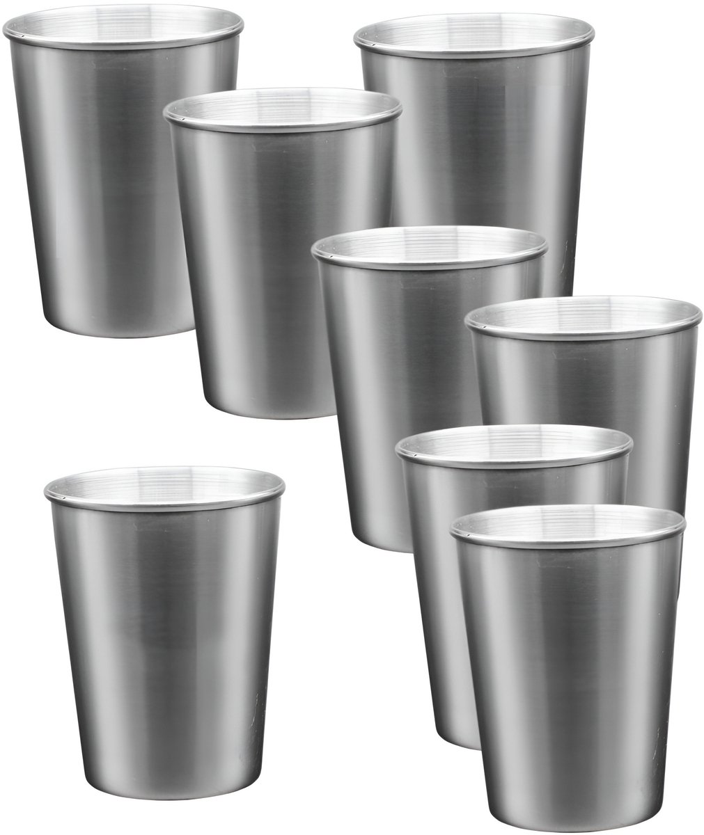 Set van 8 roestvrijstalen bekers, 170 ml, met rolrand