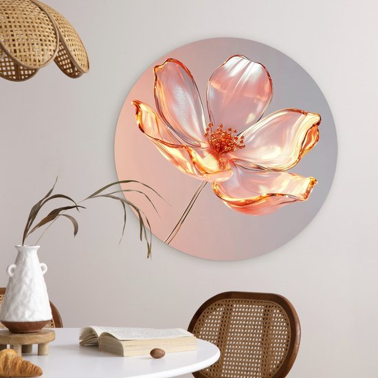 WallCircle® Cercle Mural 60x60 cm - Cercle Mural en Verres - Bloem - Rose - Décoration murale salon - Décoration murale chambre - Accessoires de décoration de chambre - Tableaux ronds
