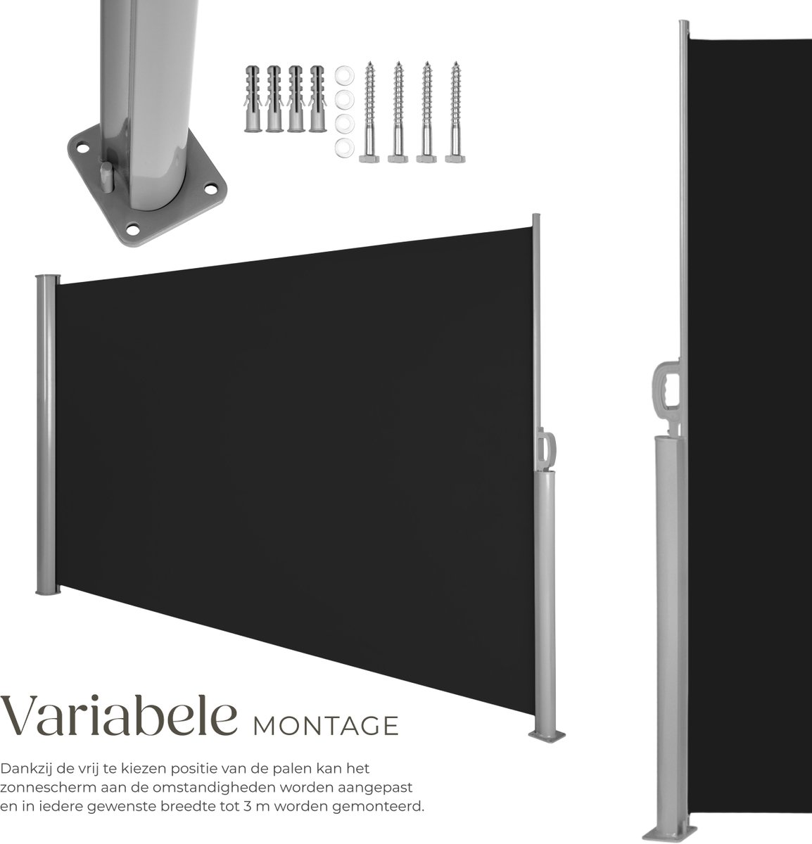 Tectake® Aluminium Windscherm Uitschuifbaar Met Oprolmechanisme - 200 X 300 Cm - Luifel, Beige
