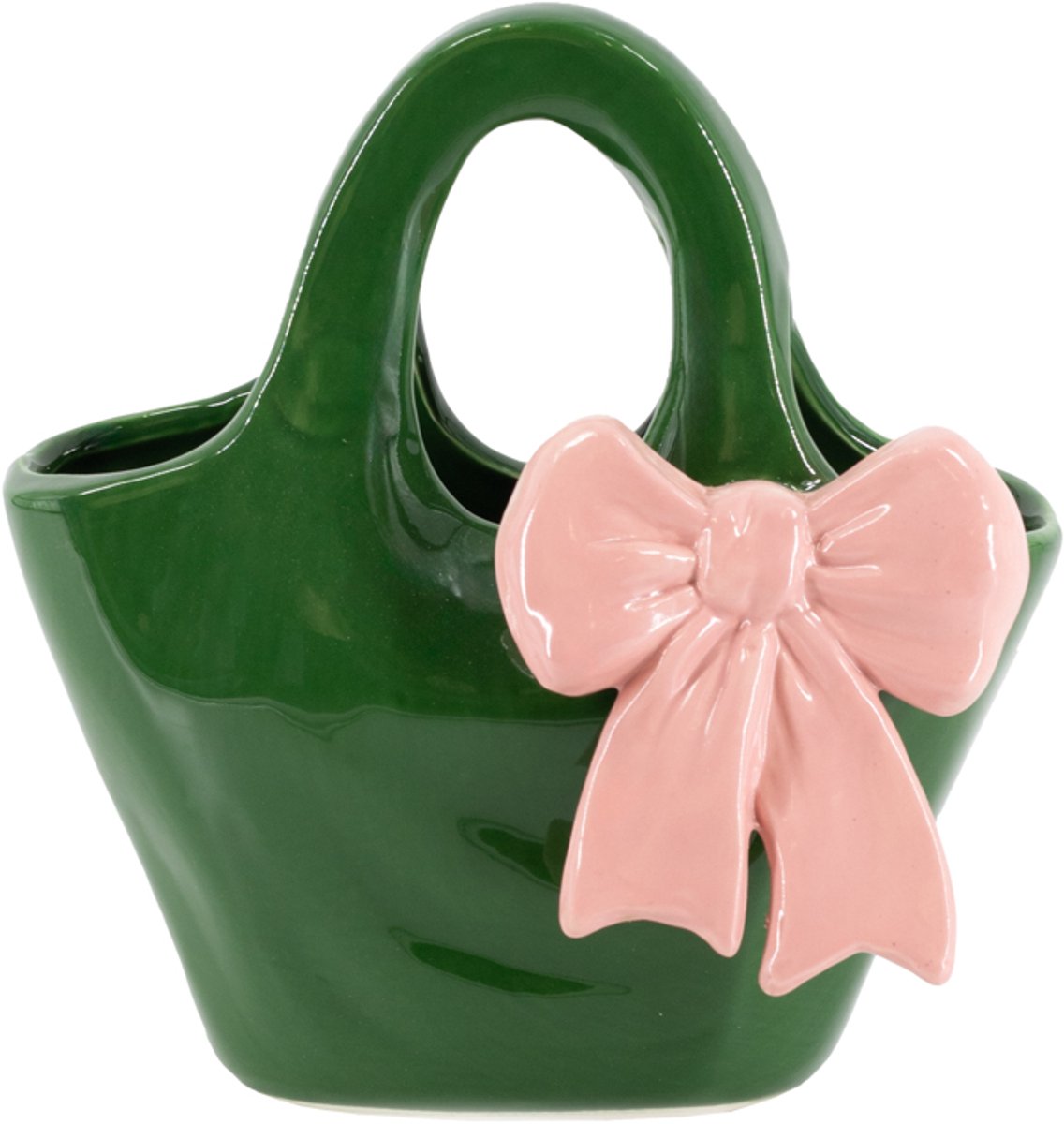 Homebound by Kolony Aardewerk Vaas Handtas Bow - Keramiek Bloemenvaas - Minimalistische Keramiek Vaas voor Modern Interieur - Handgemaakt - Groen