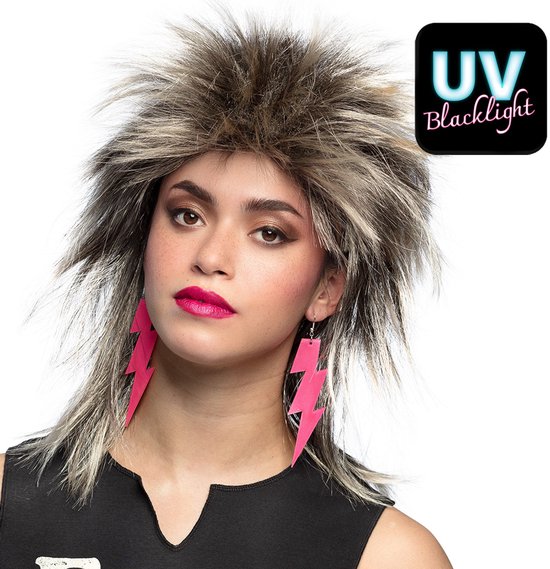 Boland - Paar oorbellen Flash neonroze Roze - Volwassenen - Vrouwen - Rocker - 80's & 90's - Disco