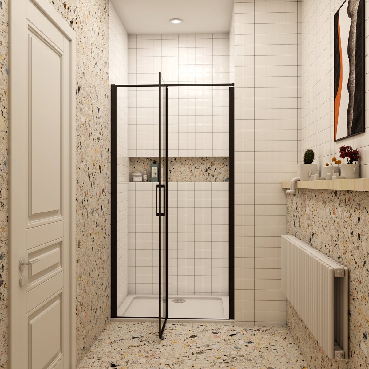 Douchedeur pendeldeur 120x185cm niche 6mm gehard glass easyclean mat zwart aluminium profiel