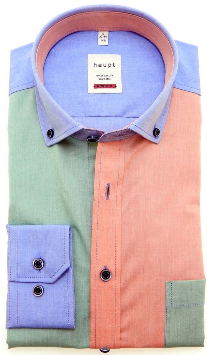 Haupt shirt colourblock blauw groen oranje