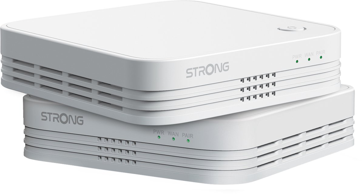 STRONG - WiFi Mesh Kit - Atria 1200 Mbps - Tot 300 m² extra WiFi-dekking - Compatibel met alle standaardboxen & routers - Dual Band 2,4 GHz + 5 GHz - 3 Ethernetpoorten - Wit - 4 jaar garantie