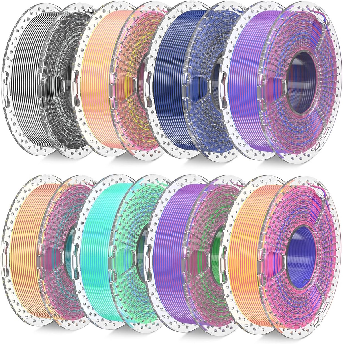 Dubbelkleurig en Driekleurig Silk 3D Printer Filament Set - Multicolor PLA Plus - 2 KG
