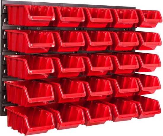 Opbergsysteem, wandrek, 576 x 390 mm, 35 stuks, stapelboxen, opbergplanken, extra sterke wandplaten, uitbreidbaar, werkplaatsrek, opbergrek