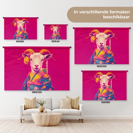 Tapisserie murale 90x60 cm - Tapisserie murale Chèvre - Cornes - Kimono - Colorée - Tapisseries