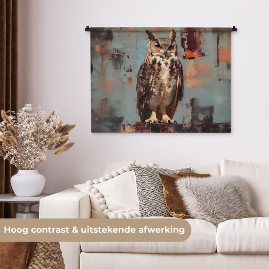 Tapisserie murale 90x67,5 cm - Toile murale peinte - Abstrait - Hibou - Marron - Tapisserie murale - Tapisseries