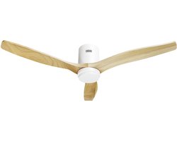 Hombli Slimme Plafondventilator met verlichting – Ø132 cm – Incl. Afstandsbediening – Wit & Licht Hout
