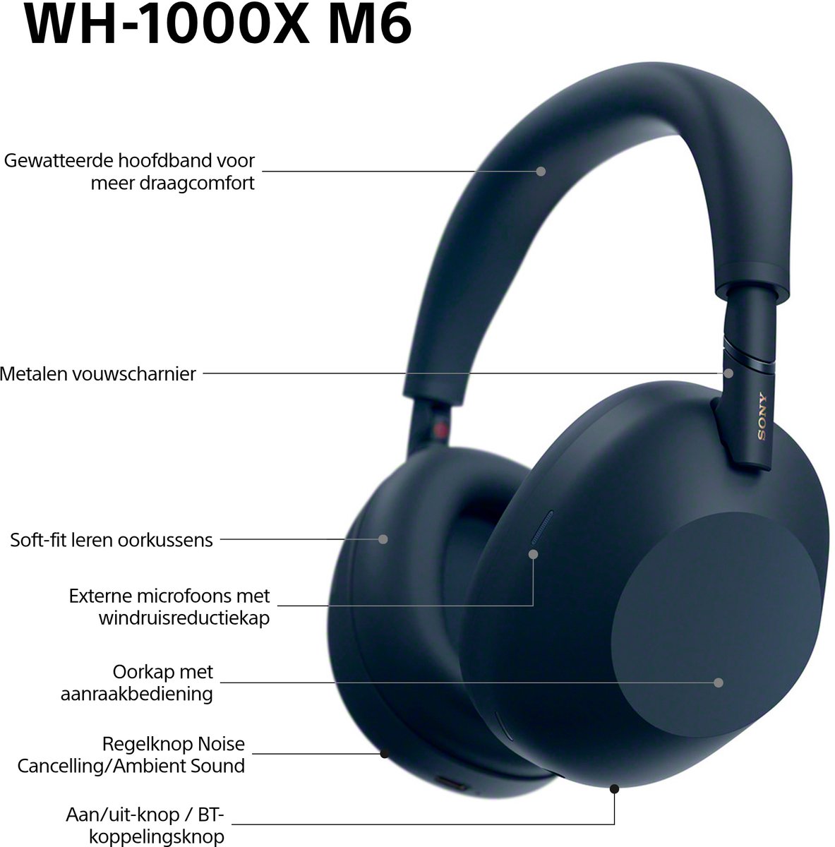 Sony WH-1000XM6 - Draadloze koptelefoon met Noise Cancelling - Blauw — afbeelding 6